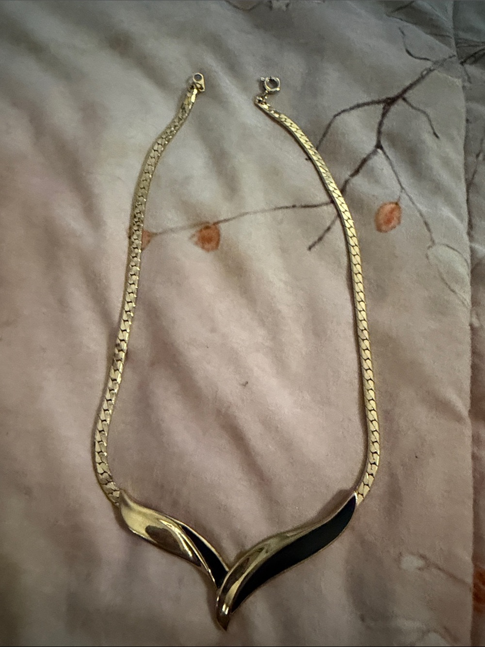 Gold-Tone V-Shaped Pendant Necklace - Black Accent